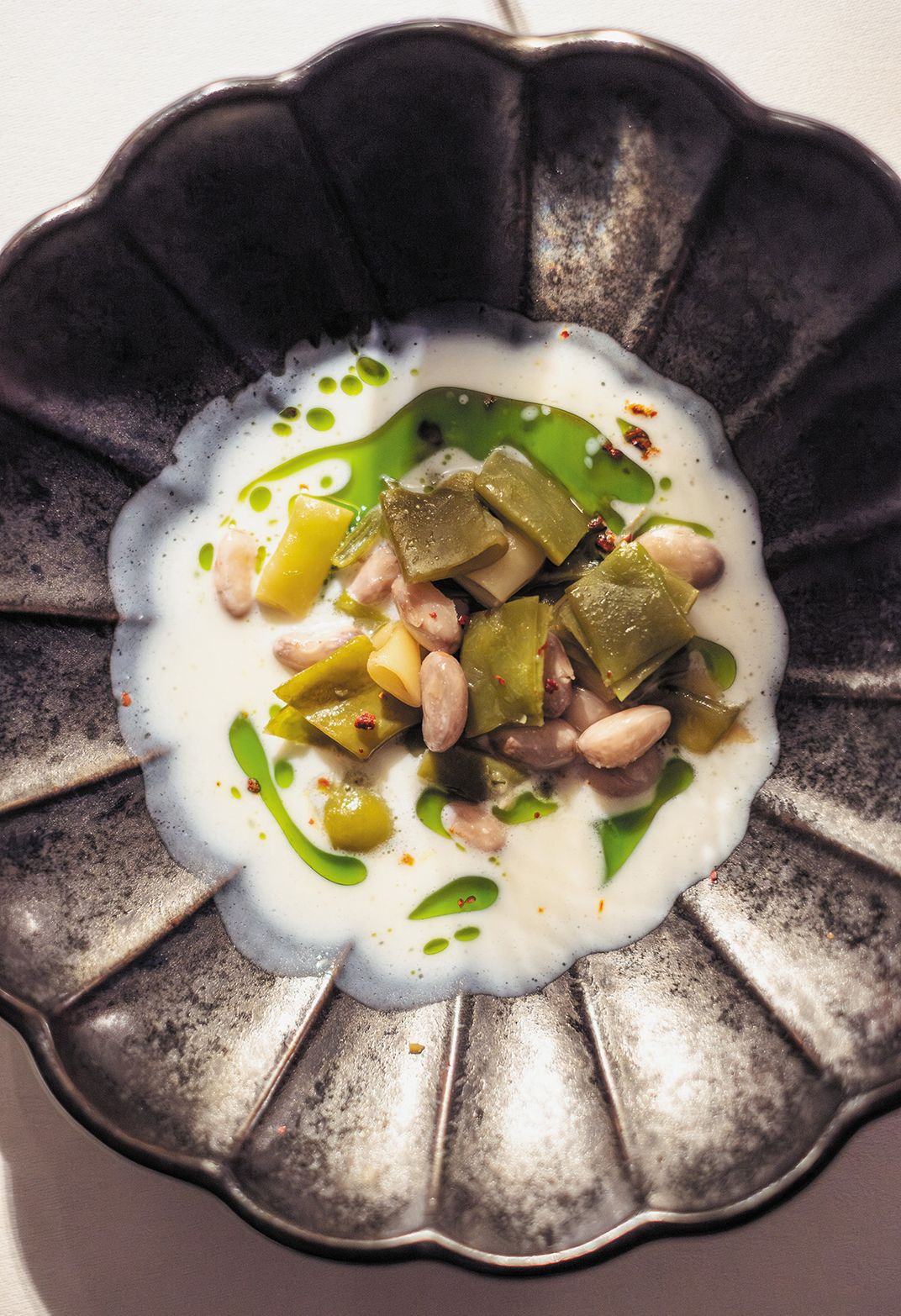 Green beans, spring onions and buttermilk at JB Restavracija in Ljubljana, the first fine-dining establishment to open in independent Slovenia in the 1990s.
