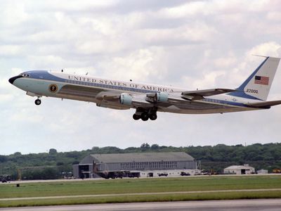 On June 24, 1981, Ronald Reagan was the presidential passenger on the VC-137 taking off from Kelly Air Force Base, San Antonio. Now on display in the Reagan library, the aircraft flew seven presidents.