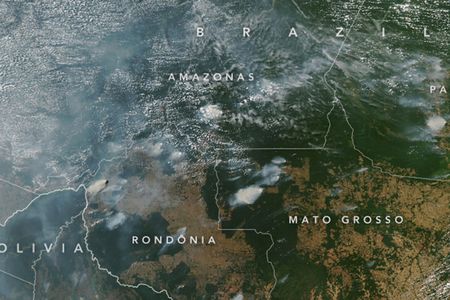 Fires burning in states of Rondônia, Amazonas, Pará, and Mato Grosso in Brazil, captured via NASA satellite on August 11, 2019. Researchers are forecasting another active fire season in the region in 2020. 