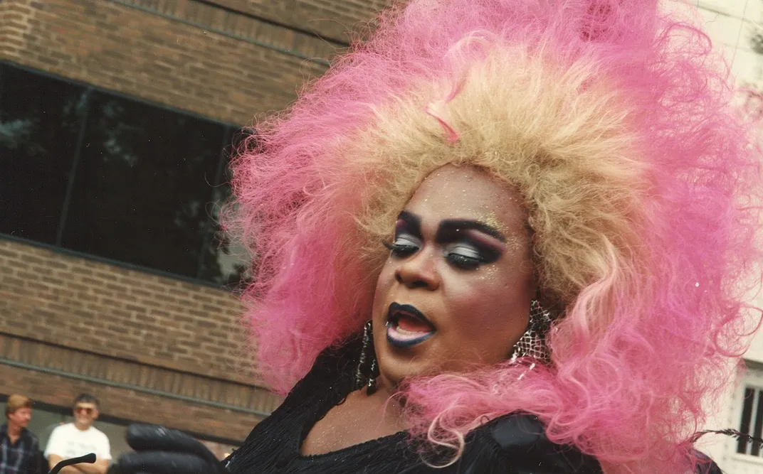 Drag queen Ella Fitzgerald at a 1994 gay pride parade in Washington, D.C.'s Dupont Circle neighborhood