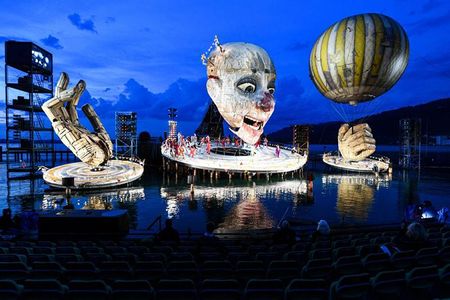 A scene from Verdi's opera Rigoletto during a photo rehearsal on the lake stage as part of the Bregenz Festival. The premiere will take place on July 17.