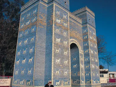 The original Ishtar Gate (left, a 1980s replica) was moved to Berlin in 1903. It was built in 572 B.C.; both Nebuchadnezzar II and the prophet Daniel would have walked through it.