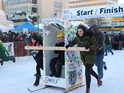 The Outhouse Races take place during Fur Rondy in Anchorage, Alaska. 