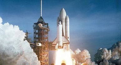 America launches its first space shuttle, Columbia, on April 12, 1981.