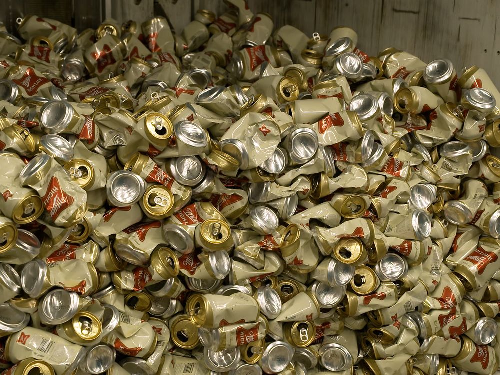 Crushed cans of Miller High Life