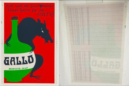 Unidentified, Untitled (Side with the Farmworkers), front and reverse views, c. 1973, screenprint on computer tractor paper, Smithsonian American Art Museum, Gift of the Margaret Terrazas Santos Collection, 2019.52.4