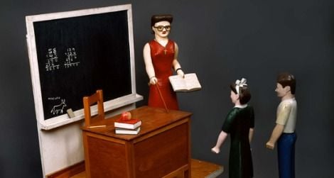 Folk artist Lavern Kelley's "Classroom with Three Figures"
