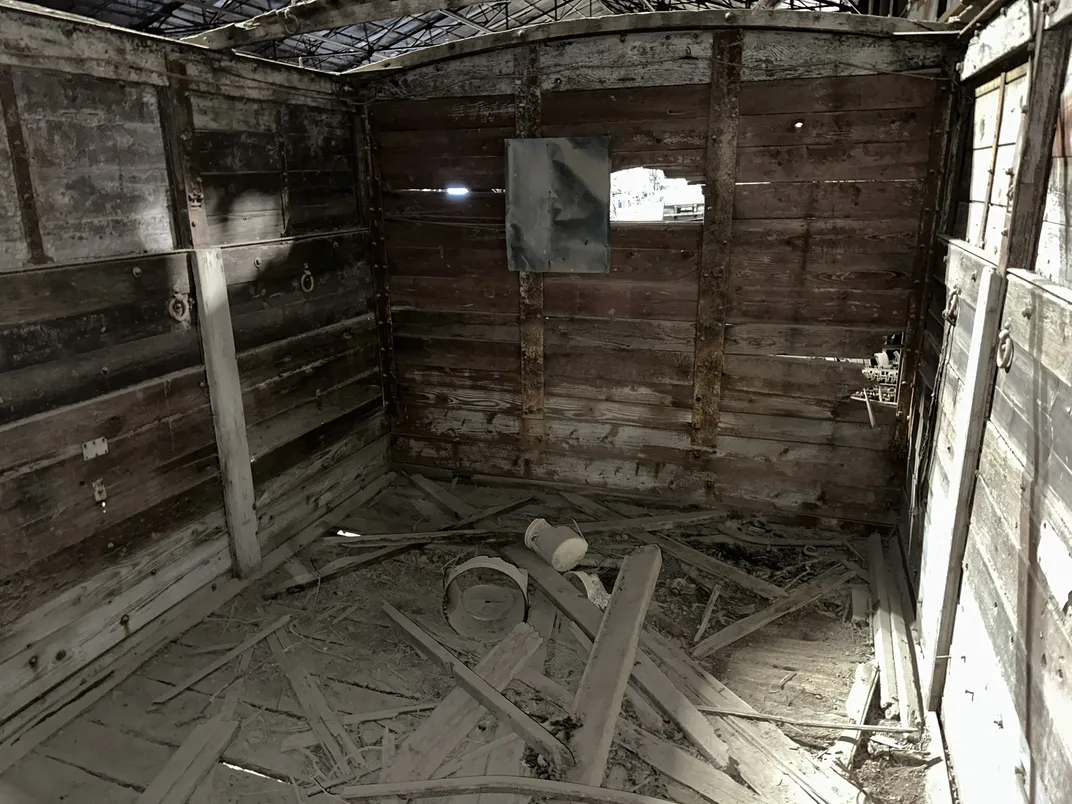 Inside of broken-down boxcar