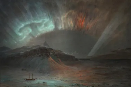 One witness to an 1859 Northern Lights display was the artist Frederic Edwin Church, who later painted Aurora Borealis (above, detail).