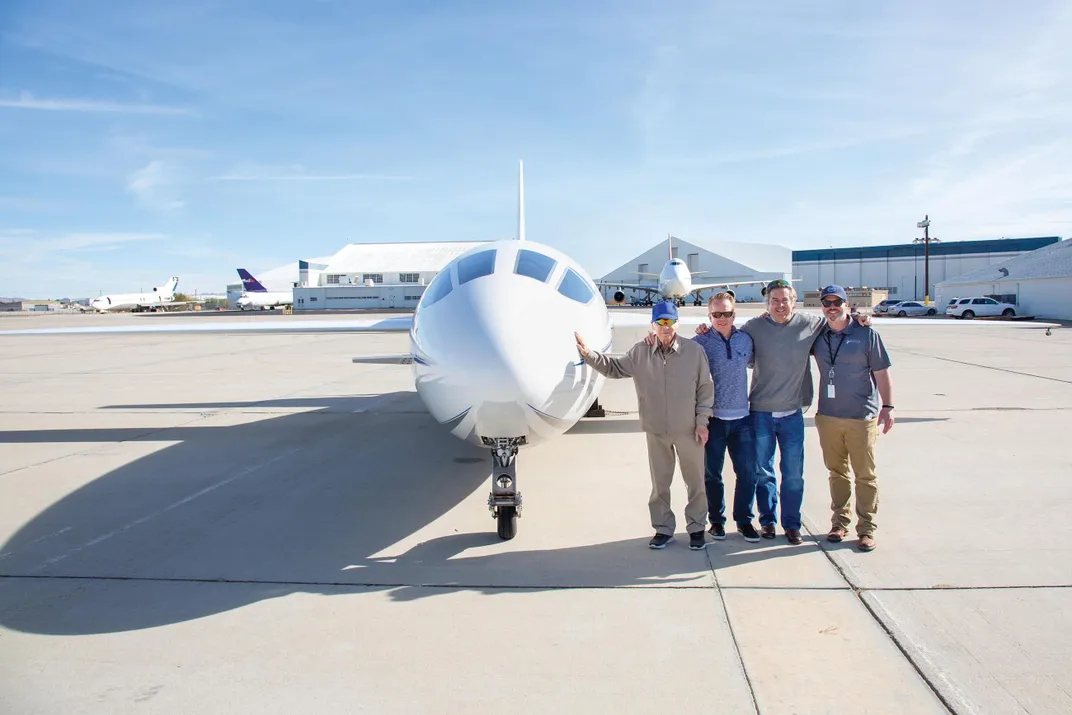 Bill Otto, Jim Otto, Bill Otto Jr., Stephen Pearce on runway by Celera