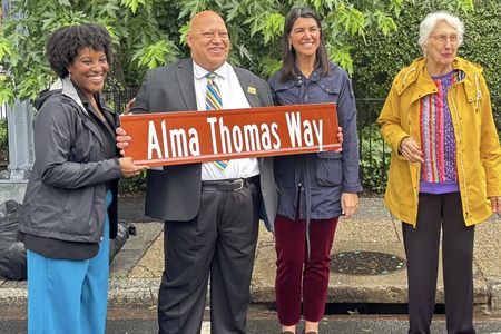 D.C. Councilmember Christina Henderson; Charles Thomas Lewis, Alma Thomas&#39; grandnephew; D.C. Councilmember&nbsp;Brooke Pinto; and Susan Talley, founder of Friends of Alma Thomas