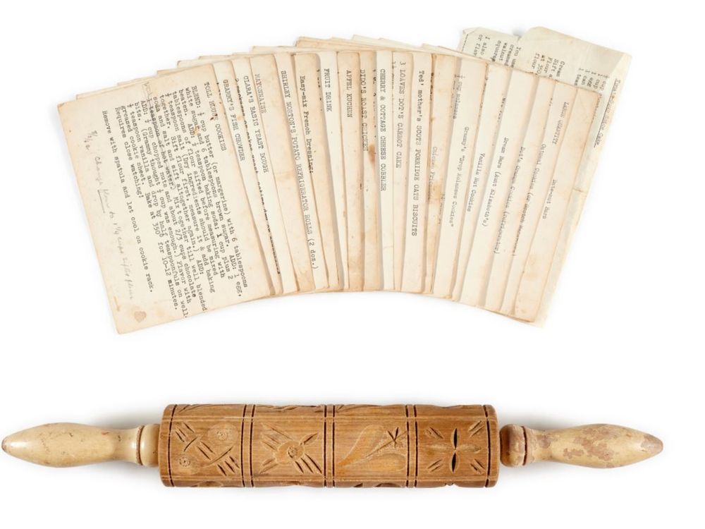 rolling pin and recipe cards