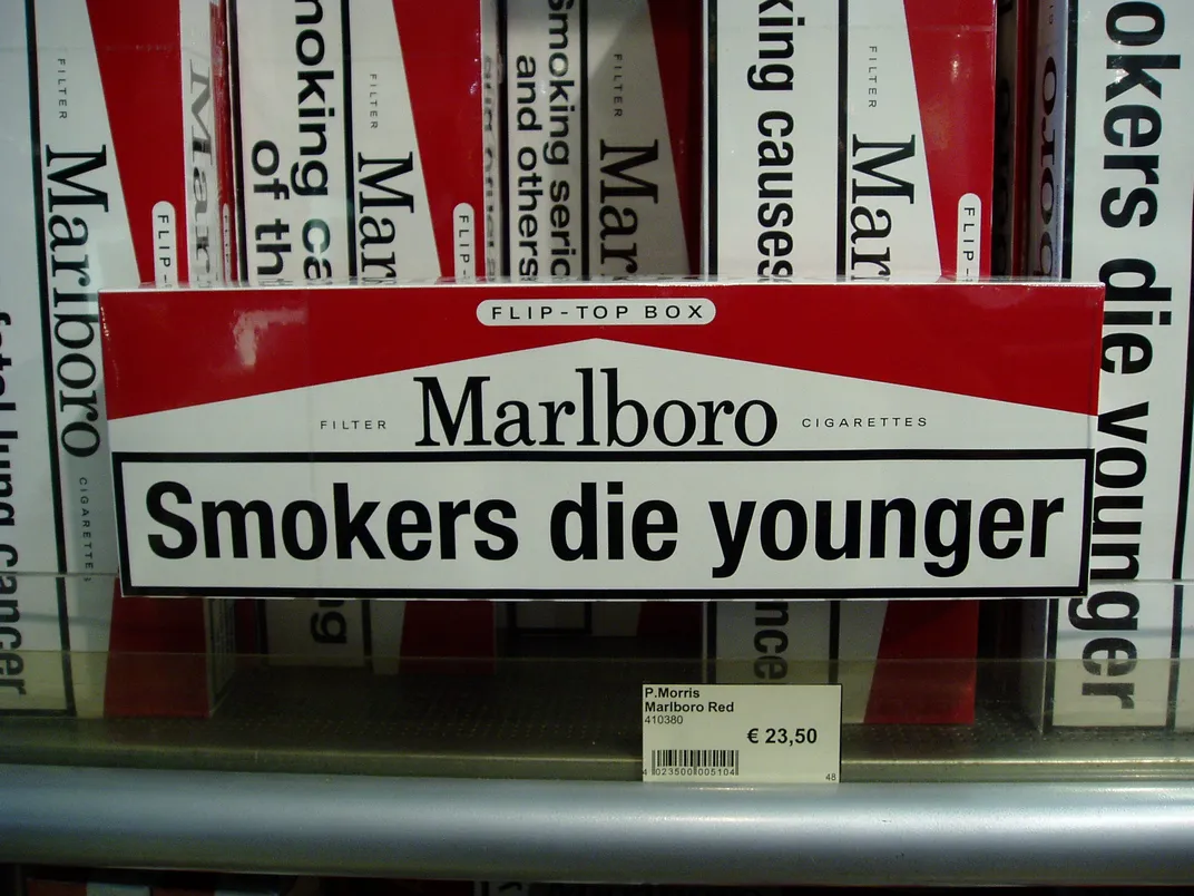 A warning label on a package of Marlboro cigarettes