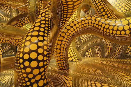 Yayoi Kusama&#39;s The&nbsp;Hope of the Polka Dots Buried in Infinity Will Eternally Cover the Universe (2019) is just one of the roughly 200 works on view during the &quot;Yayoi Kusama&quot; retrospective at the National Gallery of Victoria in Melbourne.