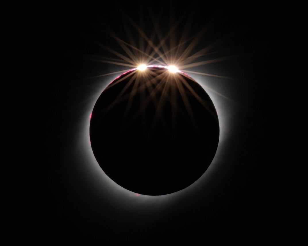 A 2019 photo of Baily's beads, also known as a double diamond ring eclipse