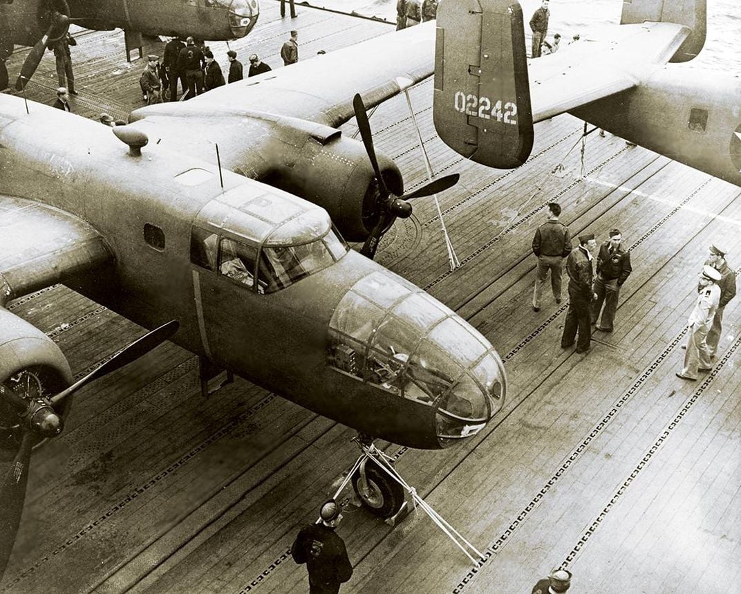 B-25B bombers on a flight deck