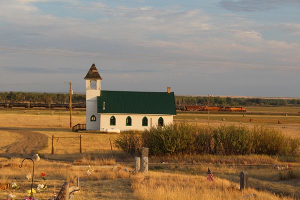 Church in need of repair between place of death and active train thumbnail