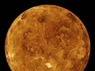 Computer simulated global view of Venus&#39; northern hemisphere.&nbsp;