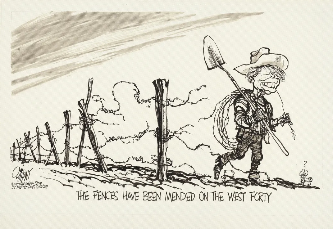 Fence Mending, Patrick Oliphant, 1977