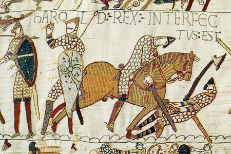 The Bayeux Tapestry depicts Harold II with an arrow jutting from his head, but whether the English king actually died in this manner remains a point of contention.