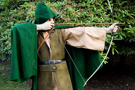 Robin Hood in a modern production of a play.