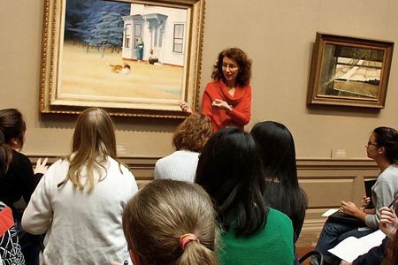 Teaching artist Mary Hall Surface stands in front of Edward Hopper’s 1939 painting Cape Cod Evening at the National Gallery of Art. Surface will lead a creative writing workshop for Smithsonian Associates at the Freer Gallery of Art on March 27.
