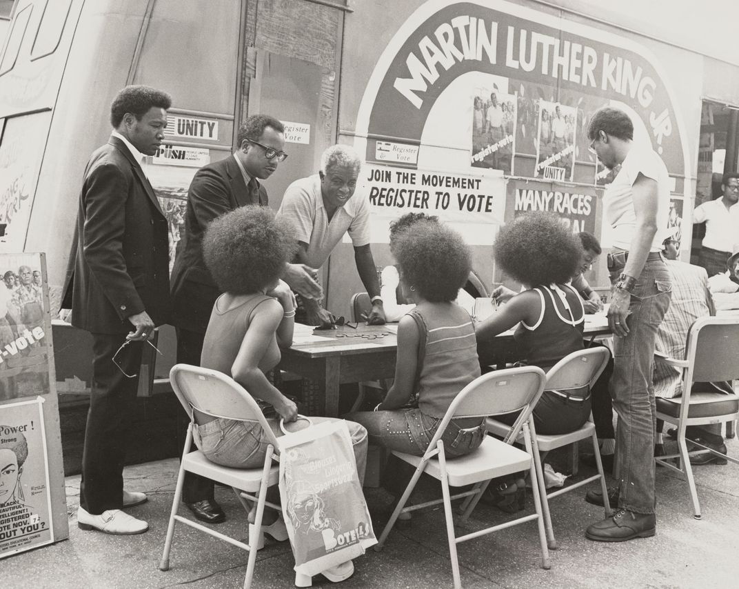 Jackie Robinson at a voter registration event, 1972