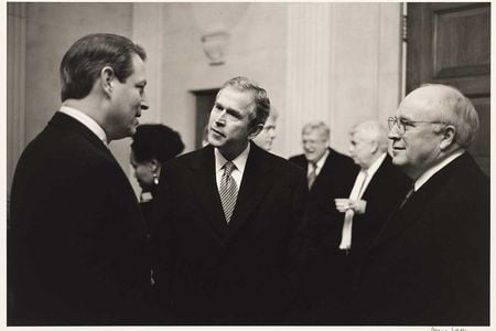 Vice President Al Gore, with President George Bush and Vice President Richard Cheney