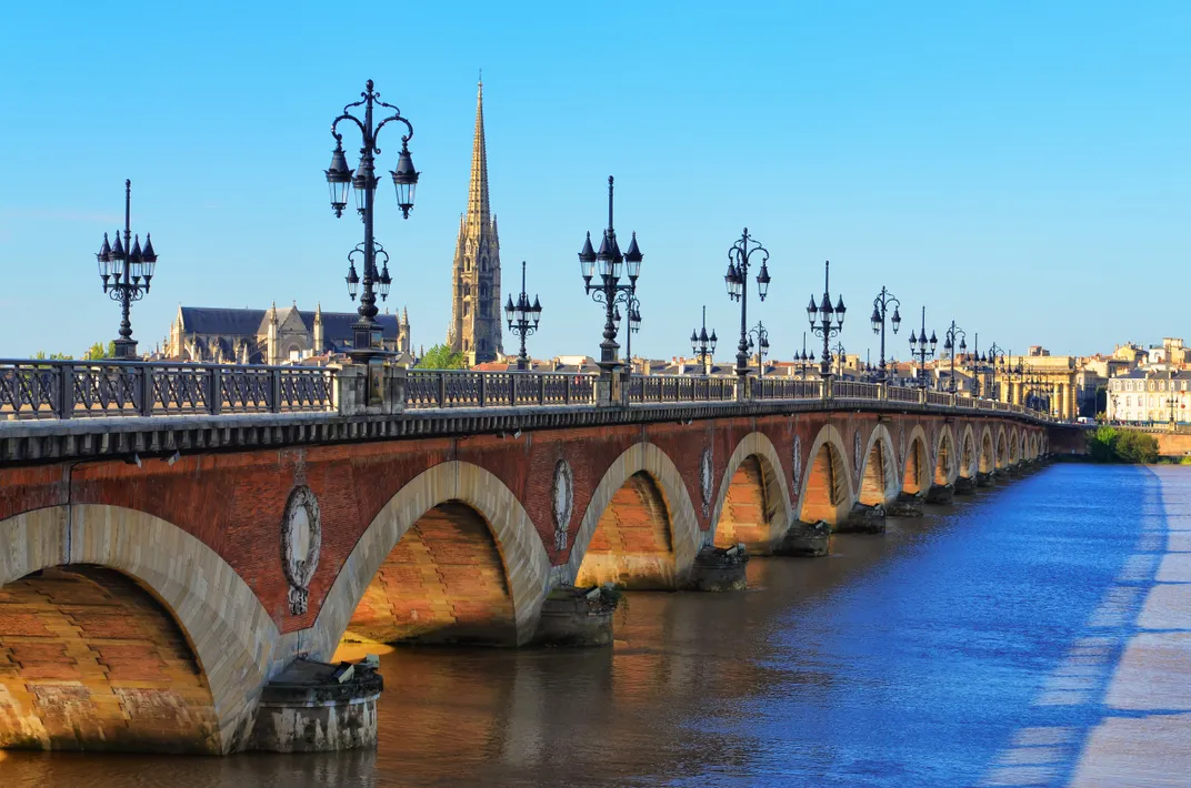 The Pont de Pierre spans the Garonne River in the heart of Bordeaux.