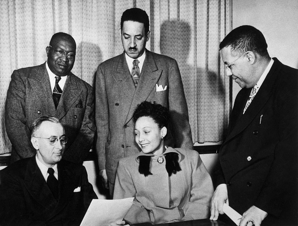 Ada Lois Sipuel with Thurgood Marshall and others