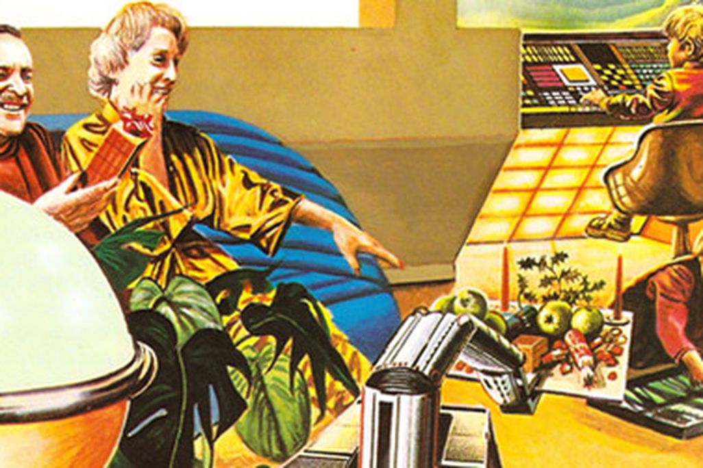 Christmas in the future as imagined in the 1981 book "Tomorrow's Home" by Neil Ardley