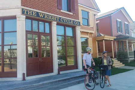 Before they mastered the air, the Wright brothers conquered the bicycle. And there’s no better place to contemplate that mechanical connection than on Dayton, Ohio’s aviation bike trail. The author, along with park ranger Ryan Qualls, above, started the trek outside the shop where the Wright brothers built, repaired, and sold bicycles from 1895 to 1897.