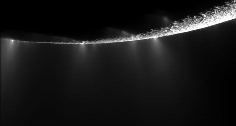 The distinct plumes of water and other organic compounds on Saturn's moon Enceladus.