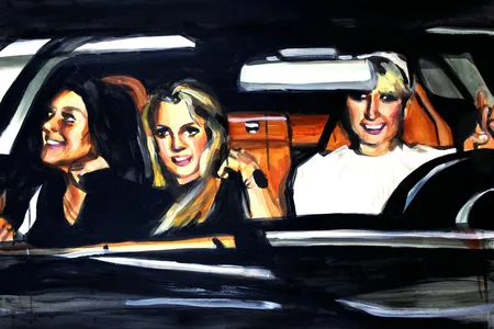 An acrylic painting by Laura Collins recreates a 2006 photo of stars Lindsay Lohan, Britney Spears and Paris Hilton