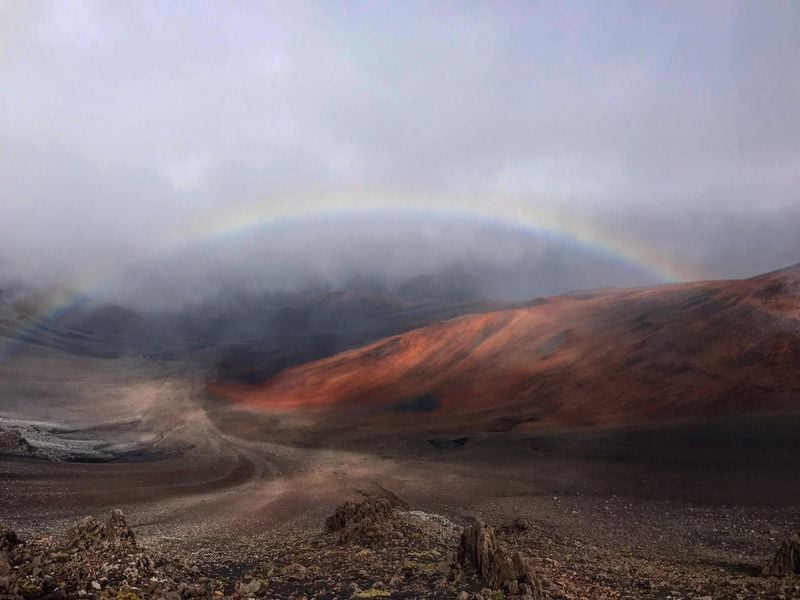 Rainbow Through The Clouds At The Top Of Haleakala Volcano At Haleakala ...