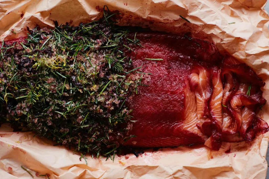 Christmas tree cured salmon