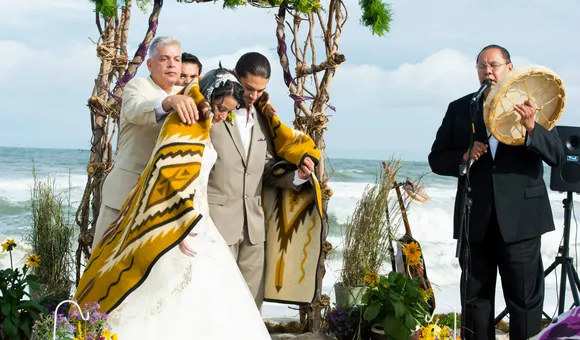 An Indigenous couple marries on the beach at Assateague Island National Seashore and Assateague State Park. Many of the United States' National Parks are places of historical, cultural, and sacred meaning for Native communities. (Photo used with the permission of Desirée Shelley Flores)
