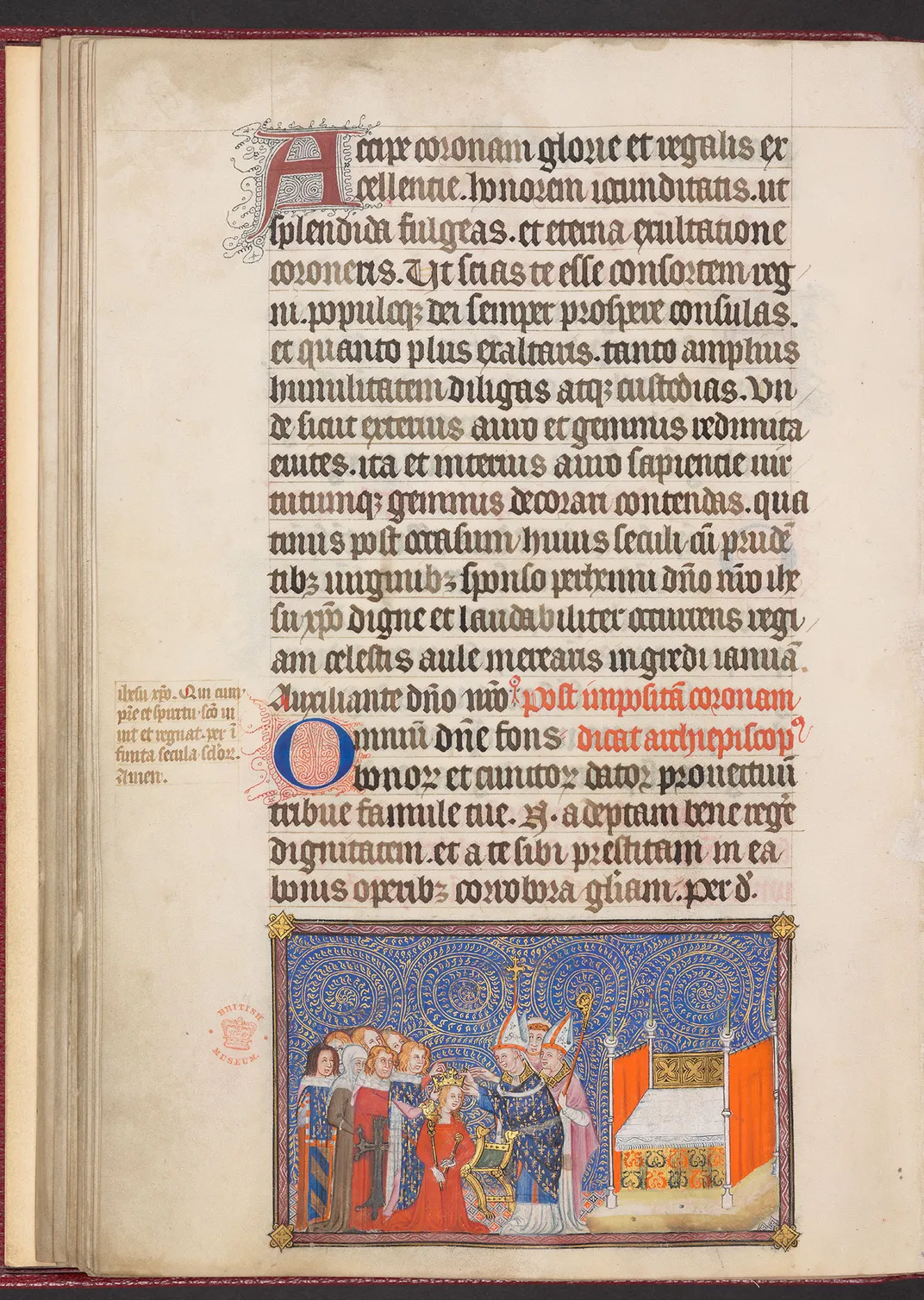 An illustration of the coronation of Jeanne de Bourbon as queen of France