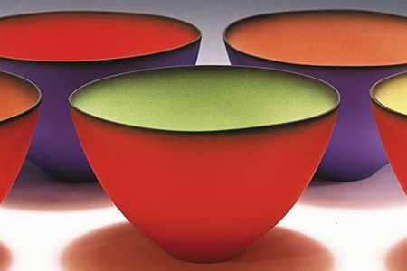 Ceramist Emily Rossheim uses luminescent underglazes to make her bowls shimmer.
