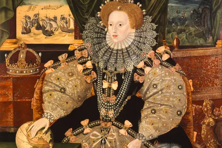 This 1588 portrait of Elizabeth I shows the queen after English troops successfully staved off an invasion by the Spanish Armada. It will be on view as part of a Sotheby's exhibition on British queens.
