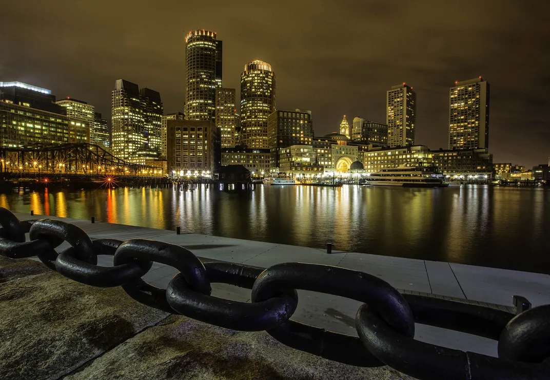 Boston city skyline at night