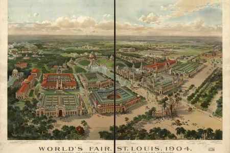 A panoramic map of the 1904 World's Fair in St. Louis, MO.