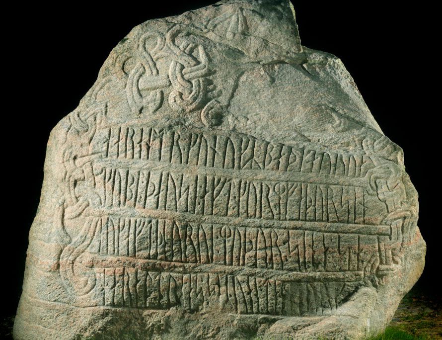 Jelling runestone with carvings