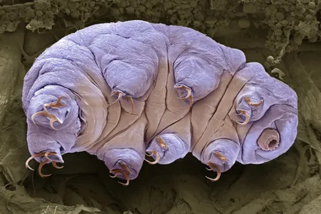 Colored scanning electron micrograph of a water bear, or tardigrade