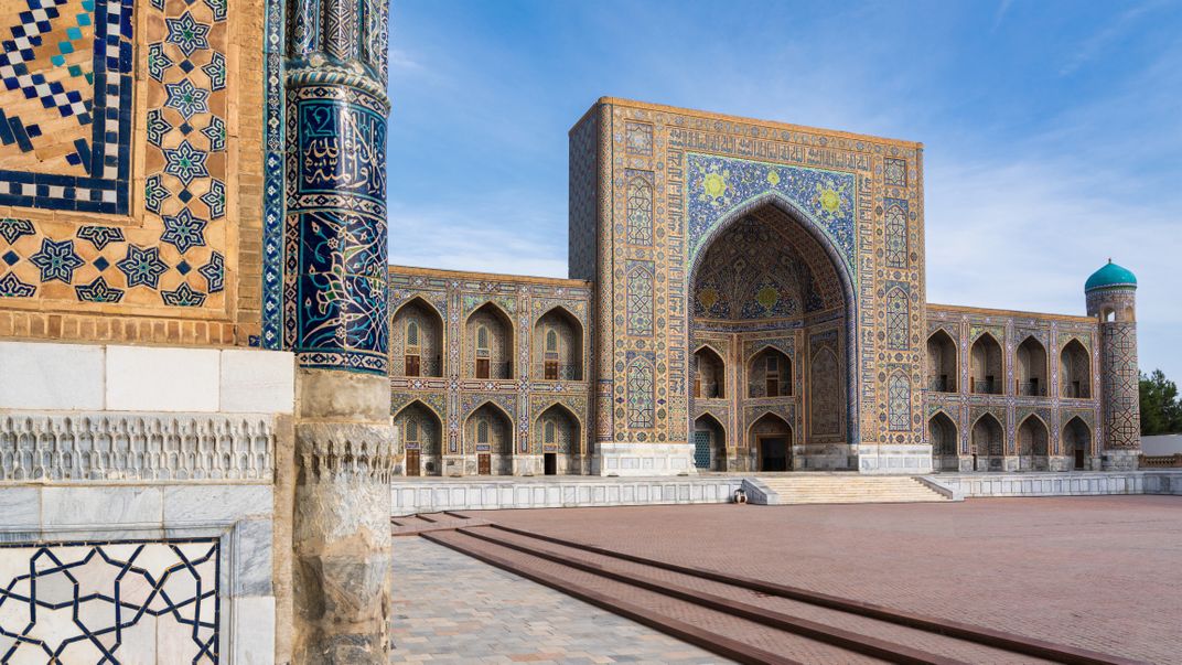 Tilla-Kori Madrassa on Registan Square in Samarkand, Uzbekistan
