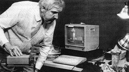 Editor John Henson of The New Aladdin floppy disk magazine