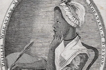 The frontispiece of Wheatley's poetry collection describes her as a "Negro servant" rather than a slave, though she wasn't freed until after the book's publication.
