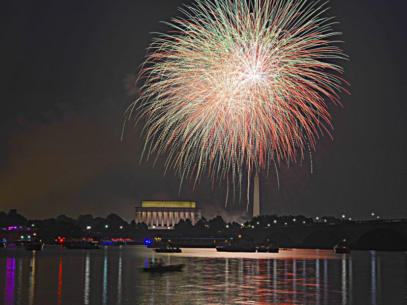 Washington DC 4th July fireworks taken across the Potomac river from