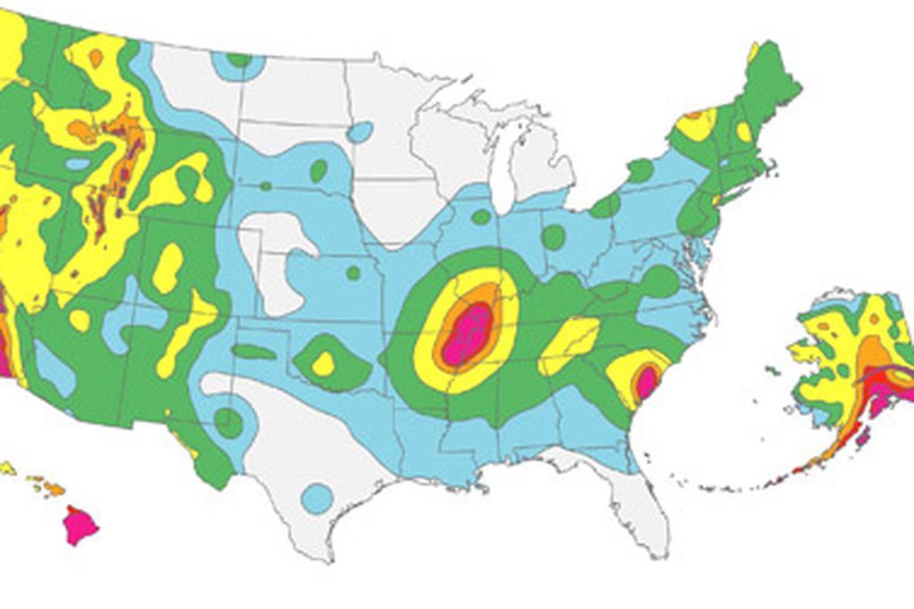 Earthquake hazard map for the United States