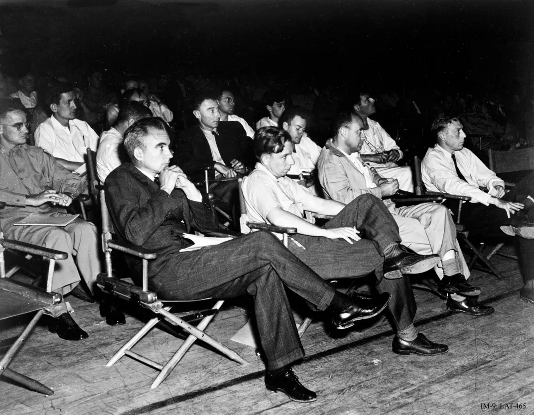 A group of physicists at a 1946 Los Alamos colloquium